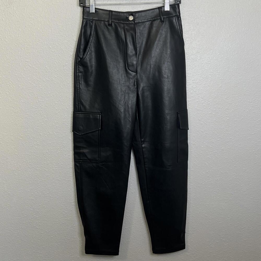 Aritzia Wilfred Free Button Fly Faux Leather Cargo Pant Black Size 4